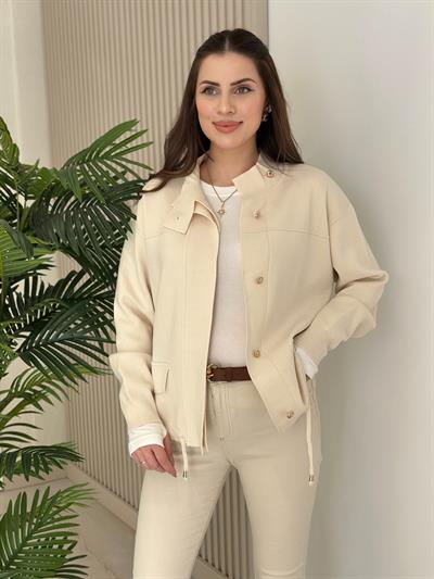 Gold Düğmeli Çelik Örme Hırka Krem