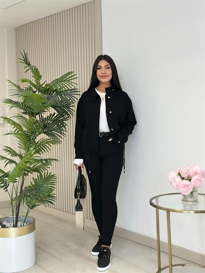 Gold Düğmeli Çelik Örme Hırka Siyah