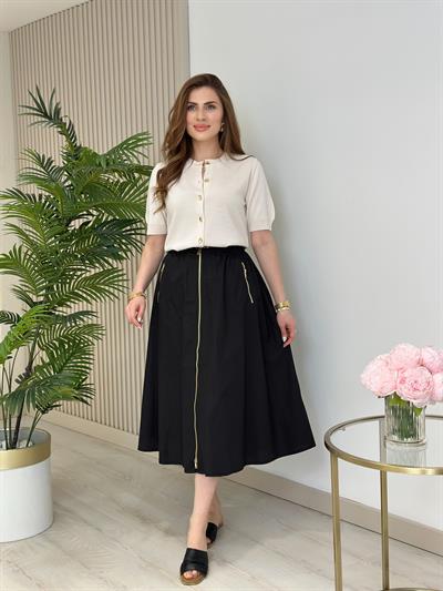 Gold Düğmeli Kısa Kollu Hırka Ekru