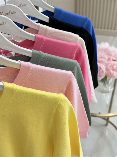 Gold Düğmeli Kısa Kollu Hırka Şeker Pembe