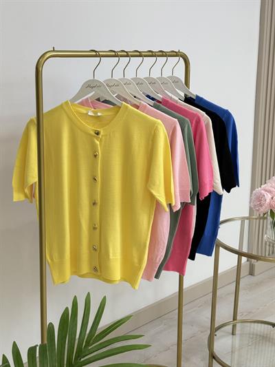 Gold Düğmeli Kısa Kollu Hırka Siyah