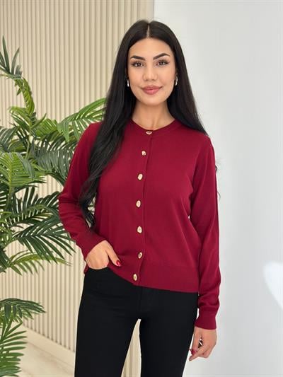 Gold Düğmeli Yumoş Hırka Bordo