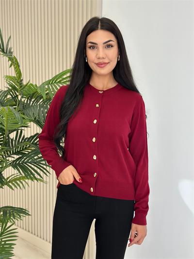 Gold Düğmeli Yumoş Hırka Bordo