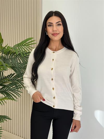 Gold Düğmeli Yumoş Hırka Ekru