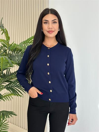 Gold Düğmeli Yumoş Hırka Lacivert