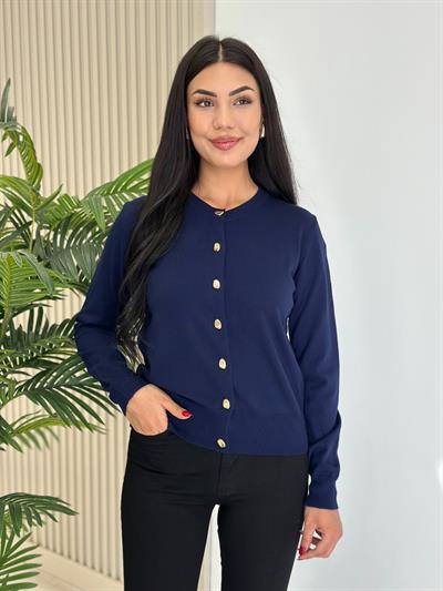 Gold Düğmeli Yumoş Hırka Lacivert