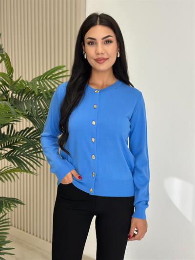 Gold Düğmeli Yumoş Hırka Mavi