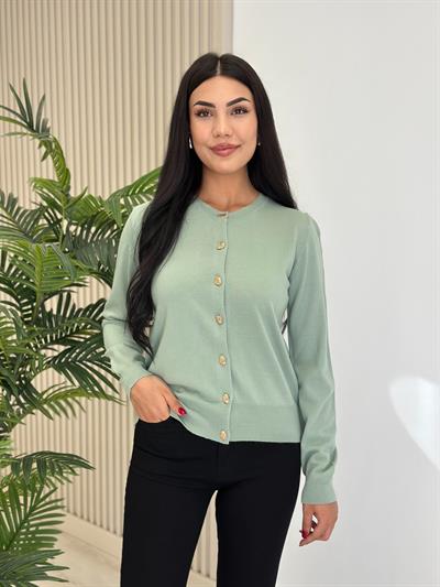 Gold Düğmeli Yumoş Hırka Mint