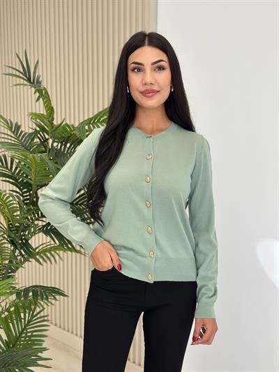 Gold Düğmeli Yumoş Hırka Mint