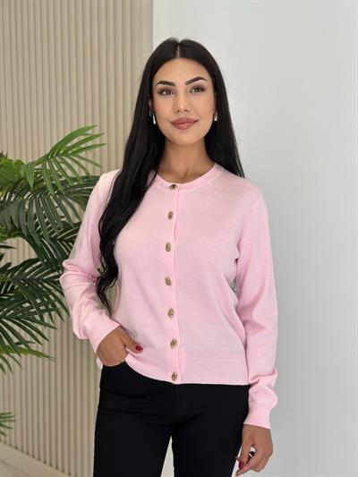 Gold Düğmeli Yumoş Hırka Pembe