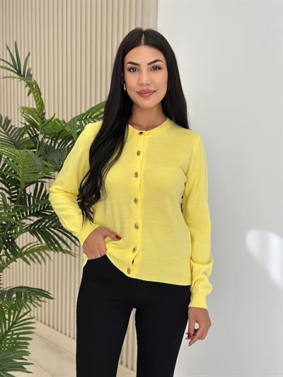 Gold Düğmeli Yumoş Hırka Sarı