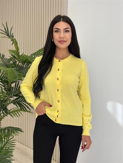 Gold Düğmeli Yumoş Hırka Sarı