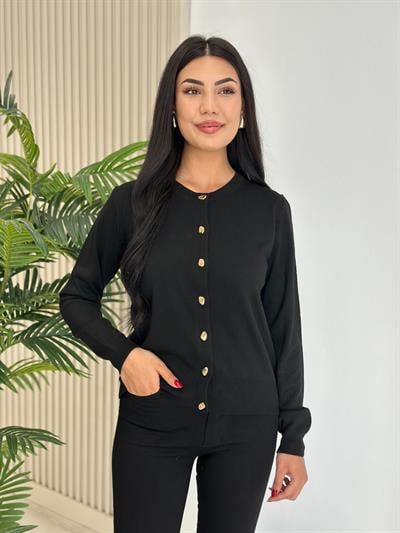 Gold Düğmeli Yumoş Hırka Siyah