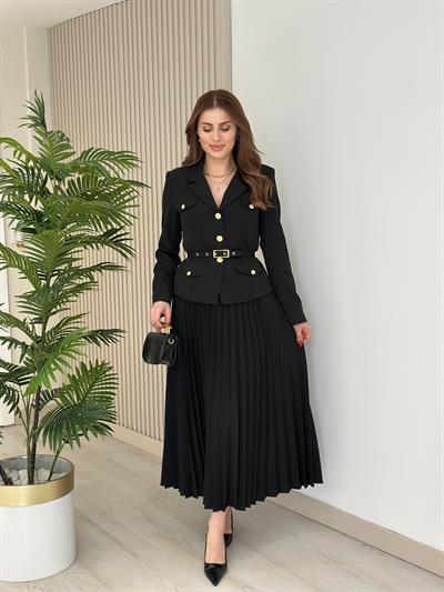 Gold Düğmeli Etekli Premium Seri Takım Siyah