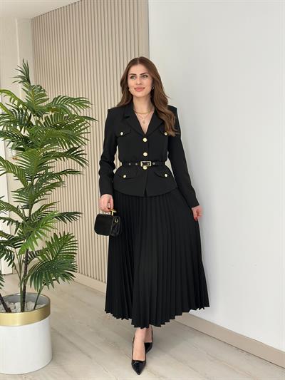 Gold Düğmeli Etekli Premium Seri Takım Siyah