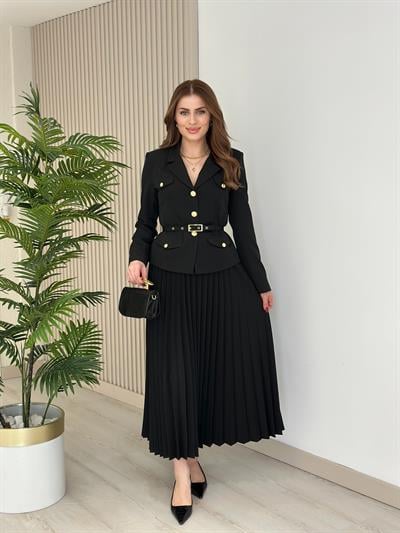 Gold Düğmeli Etekli Premium Seri Takım Siyah