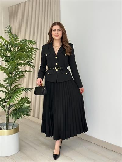 Gold Düğmeli Etekli Premium Seri Takım Siyah