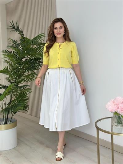 Gold Feemuarlı Astarlı Poplin Etek Beyaz