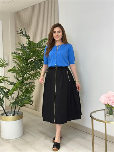 Gold Fermuarlı Astarlı Poplin Etek Siyah