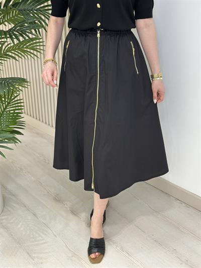 Gold Fermuarlı Astarlı Poplin Etek Siyah