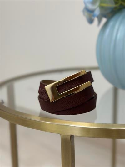 Gold Tokalı Dikdörtgen Kemer Bordo