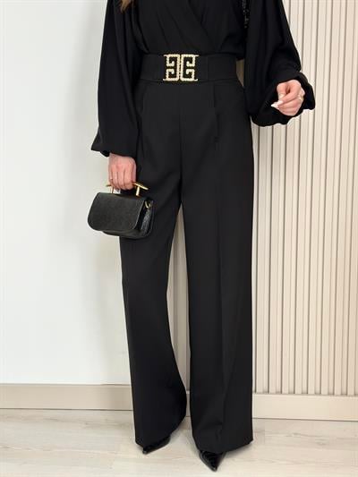 Gold Tokalı Palazzo Pantolon Siyah