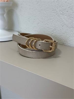 Gold Üç Tokalı Süet İnce Kemer Bej