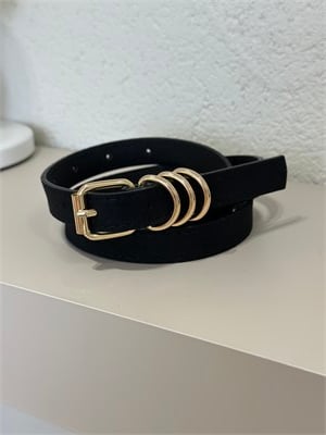 Gold Üç Tokalı Süet İnce Kemer Siyah