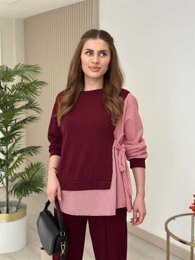 Gömlek Detaylı Modal Kumaş Takım Bordo