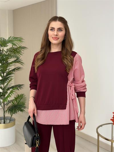 Gömlek Detaylı Modal Kumaş Takım Bordo