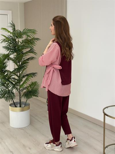 Gömlek Detaylı Modal Kumaş Takım Bordo