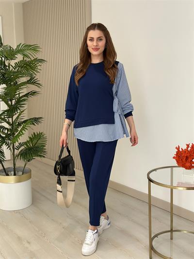 Gömlek Detaylı Modal Kumaş Takım Lacivert