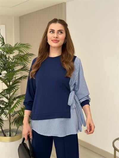 Gömlek Detaylı Modal Kumaş Takım Lacivert