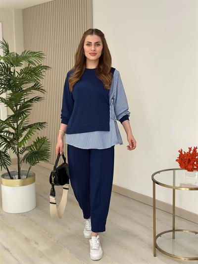 Gömlek Detaylı Modal Kumaş Takım Lacivert