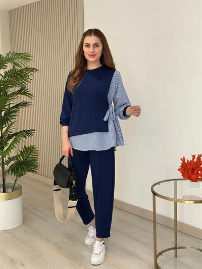 Gömlek Detaylı Modal Kumaş Takım Lacivert