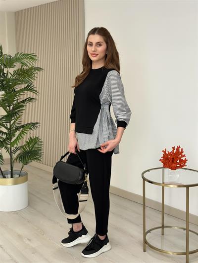 Gömlek Detaylı Modal Kumaş Takım Siyah