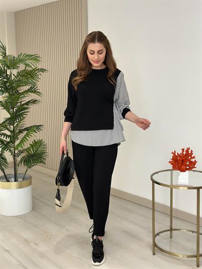 Gömlek Detaylı Modal Kumaş Takım Siyah