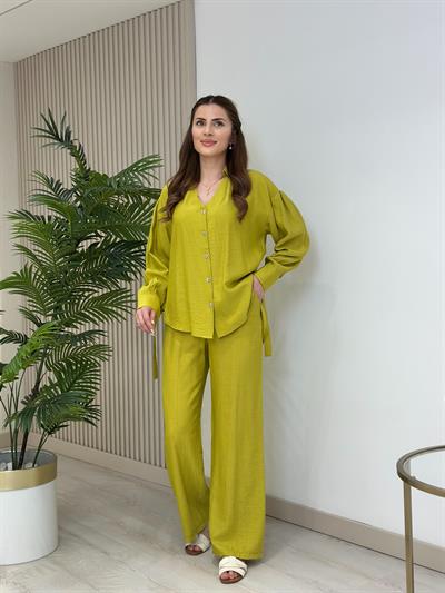 Gömlekli Ayrobin Kumaş Yanları Metal Detaylı Takım Yağ Yeşili 