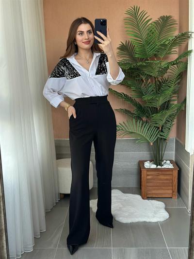 Gümüş Pulpayetli Rahat Kalıp Gömlek