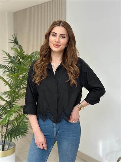 Güpür Detaylı Poplin Gömlek Siyah