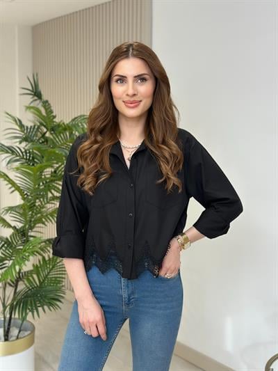 Güpür Detaylı Poplin Gömlek Siyah