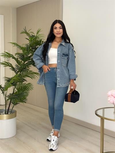 İnci Detaylı Tasarım Kot Ceket