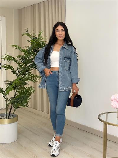 İnci Detaylı Tasarım Kot Ceket