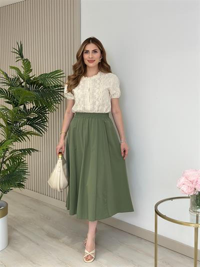 İşlemeli Fistolu Natürel Gömlek