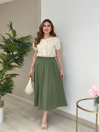 İşlemeli Fistolu Natürel Gömlek