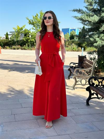 İspanyol Kuşaklı Tulum Kırmızı