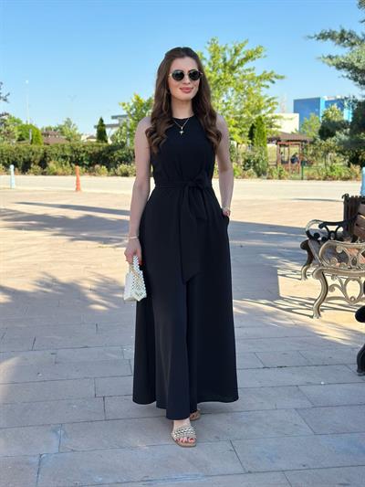 İspanyol Kuşaklı Tulum Siyah