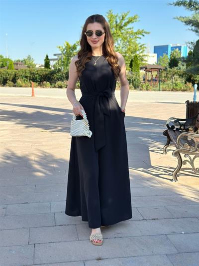 İspanyol Kuşaklı Tulum Siyah