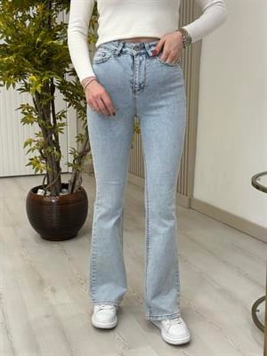 İspanyol Paça Yüksek Bel Jean Buz Mavi