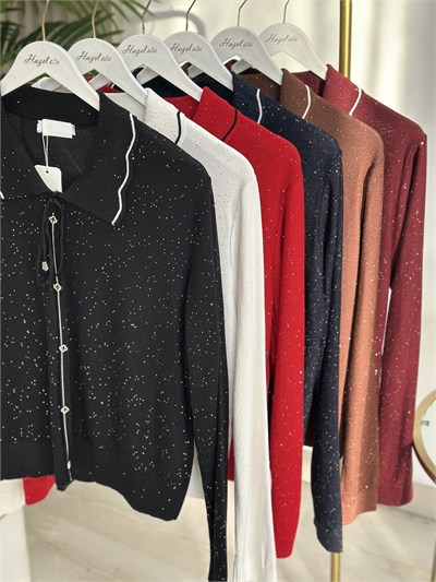 İtalyan İplik Premium Kalite Pul Detaylı Aksesuarlı Triko Kahve